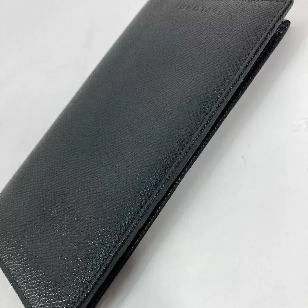 BVLGARI Long wallet logo Two fold Long Wallet Leather Black